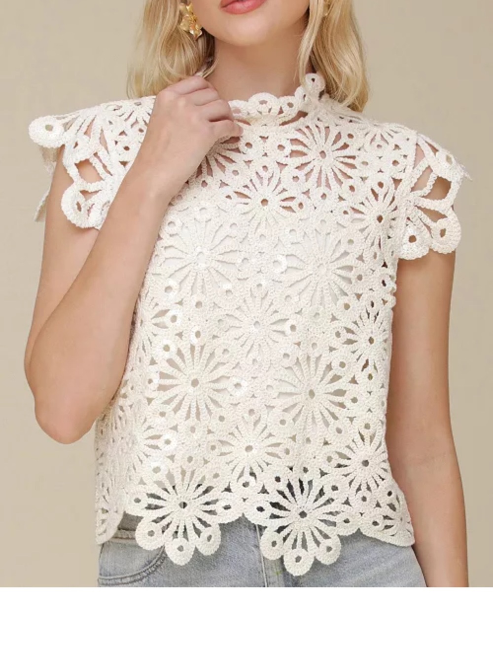 Avec Les Filles Cream Crochet Floral Sleeveless Top. Size X-Large. NWT
